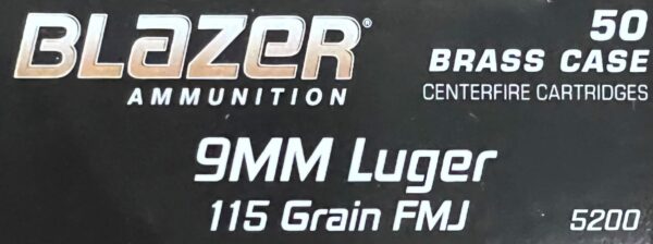 CCI BLAZER BRASS 9MM LUGER 115 GR FMJ - 50 rds/box - Image 2