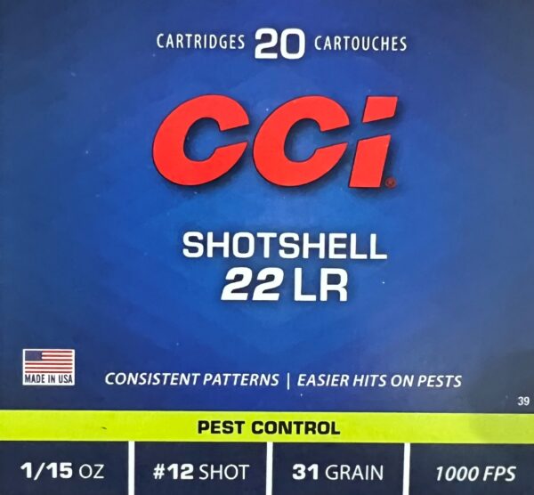 CCI 22LR Shotshell Pest Control #12 Shot 1/15oz 31 Grain 1000 FPS - 20 rds/box