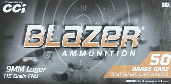 CCI BLAZER BRASS 9MM LUGER 115 GR FMJ - 50 rds/box