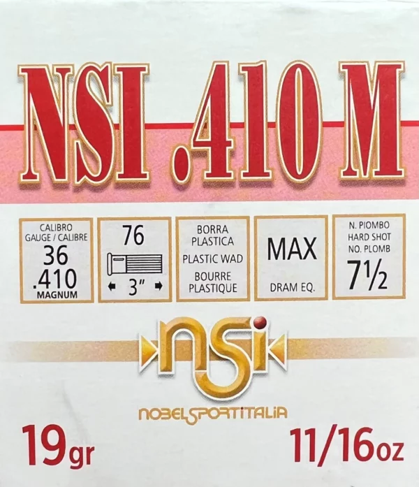 Nobel Sport Italia 410 BORE 3" MAGNUM 11/16 oz #7.5 MAX DRAM HIGH BRASS - 5 shells/pack - Image 2