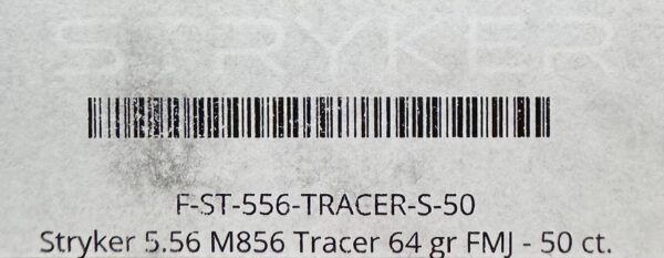 Stryker 5.56x45mm m856 64gr FMJ Tracer Ammo - 50 rds/box - Image 3