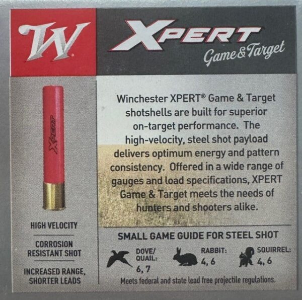 Winchester Xpert Game and Target 410 BORE 3" 1400FPS 3/8oz #6 HIGH VELOCITY STEEL SHOT - 25 shells/box - Image 3