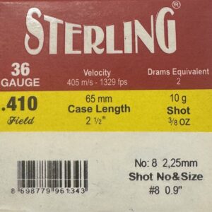 Sterling Exclusive Series .410 Bore 2-1/2" 3/8oz #8 TARGET LOADS - 25 shells/box
